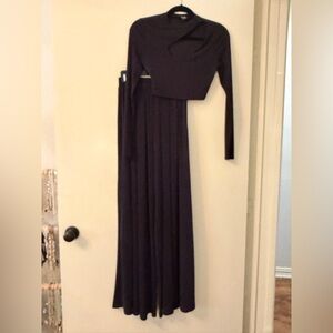 Privy Black Long Sleeve crop top/wide leg pants